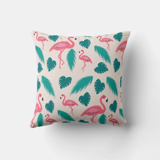 Coussin Monogramme Moderne Feuilles Tropicales Flamant Ros (Verso)