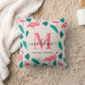 Coussin Monogramme Moderne Flamant Rose Tropical Foncé (Couverture)
