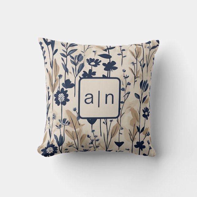 Coussin Monogramme Moderne Fleur Bleue  (Recto)