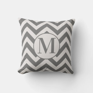Coussin Monogramme moderne Gris Blanc Chevron Design