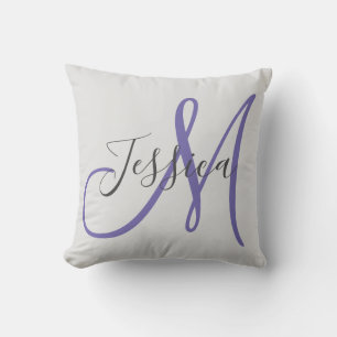 Coussin Monogramme moderne gris et violet