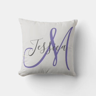 Coussin Monogramme moderne gris et violet
