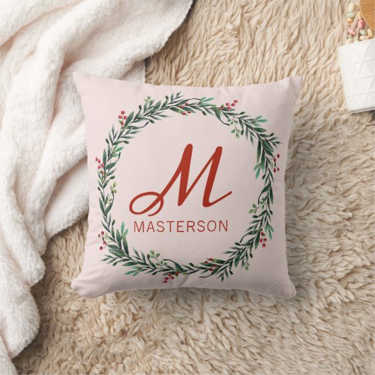 Coussin Monogramme moderne Holly Wreath Noël (Couverture)