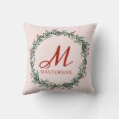 Coussin Monogramme moderne Holly Wreath Noël (Verso)