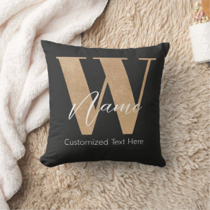 Coussin Monogramme Moderne Initiale W & Nom Personnalisé