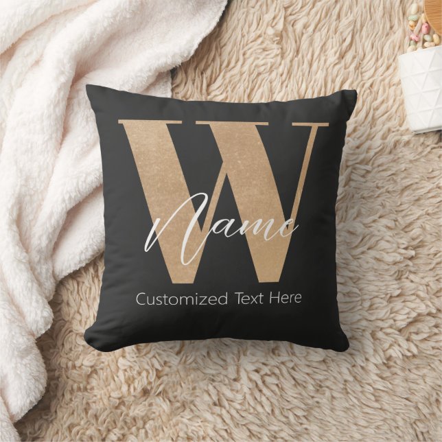 Coussin Monogramme Moderne Initiale W & Nom Personnalisé (Couverture)