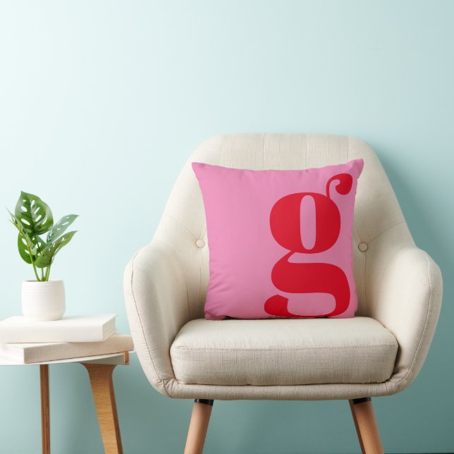 Coussin Monogramme Moderne Lettre Initiale Rose et Rouge (Chaise)