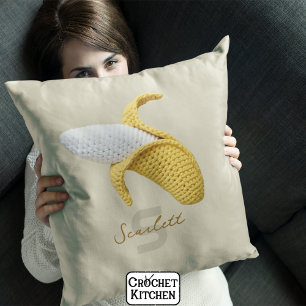 Coussin Monogramme moderne minimal Nom Crochet Banana