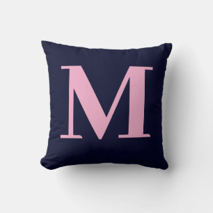Coussin Monogramme Moderne Minimaliste Navy Rose