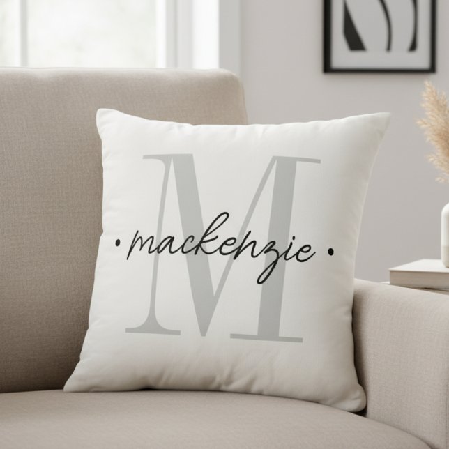 Coussin Monogramme Moderne Minimaliste Noir Blanc (Créateur téléchargé)