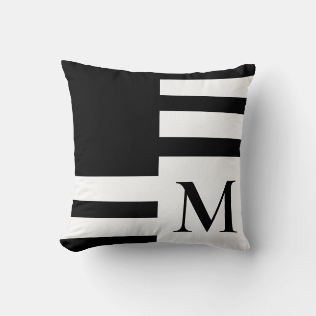 Coussin monogramme moderne noir blanc minimaliste (Recto)