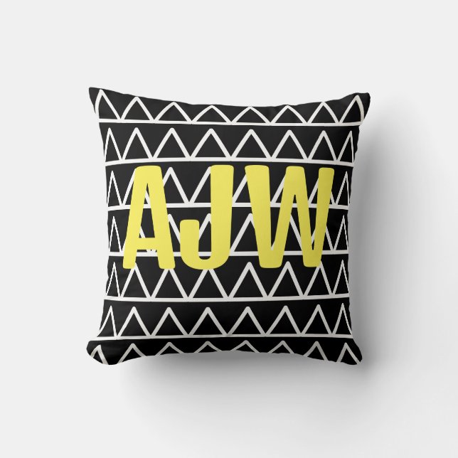 Coussin Monogramme moderne noir et blanc géométrique (Recto)
