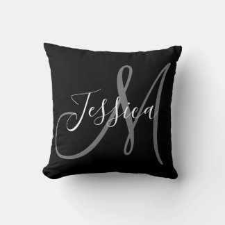 Coussin Monogramme moderne noir et gris