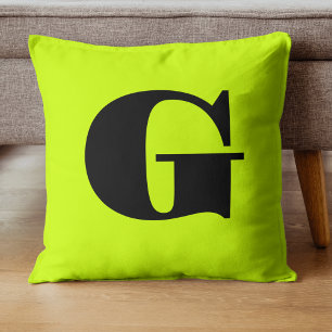 Coussin Monogramme Moderne Noir   Jaune Néon Lime