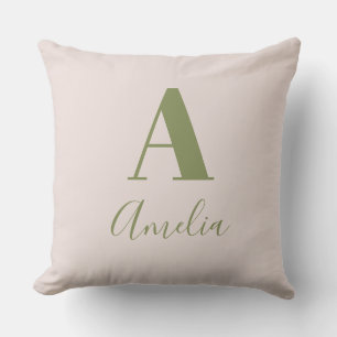 Coussin Monogramme moderne Nom Beige Sage Vert