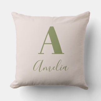 Coussin Monogramme moderne Nom Beige Sage Vert