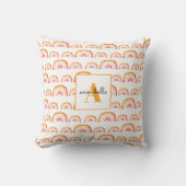 Coussin Monogramme Moderne Orange Aquarelle Rainbow (Recto)