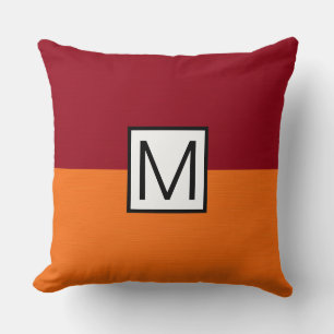 Coussin Monogramme Moderne Orange et Maroon Élégant