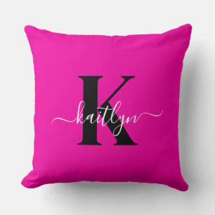 Coussin Monogramme moderne rose noir écriture script