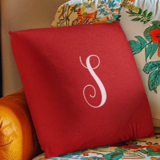 Coussin Monogramme moderne rouge chic et élégant personnal