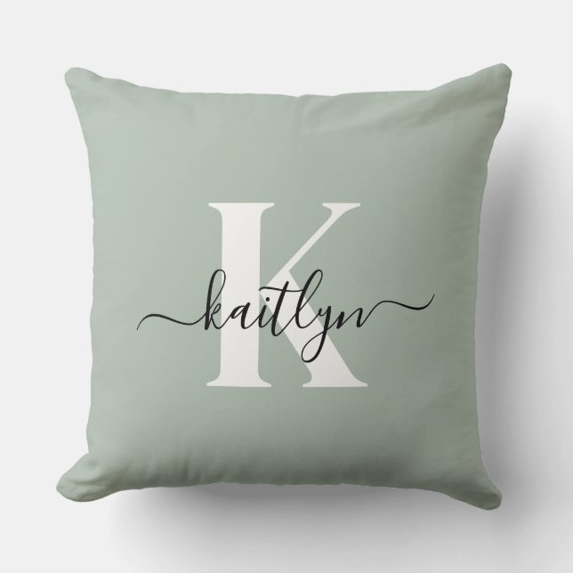 Coussin Monogramme moderne Sage vert (Recto)