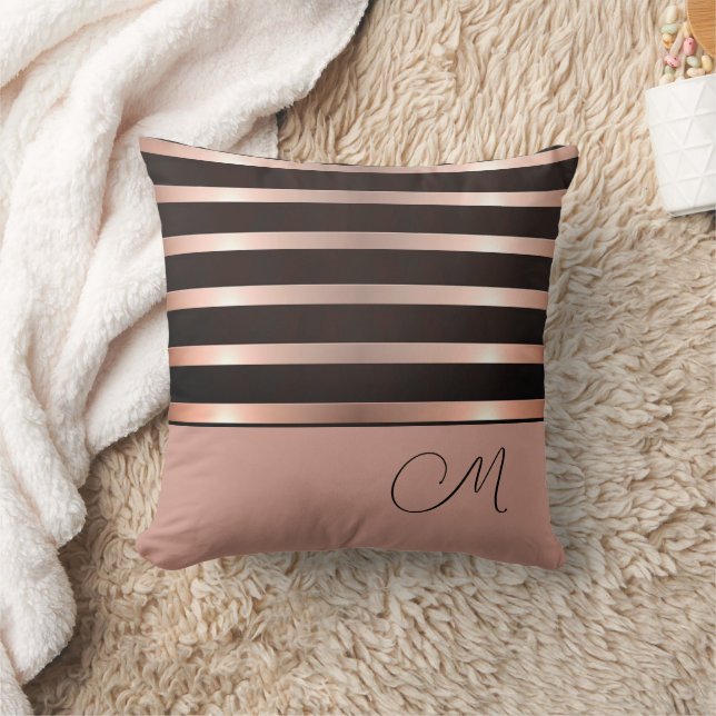 Coussin Monogramme Moderne Shimmery Pink Stripes Jeter Ore (Couverture)
