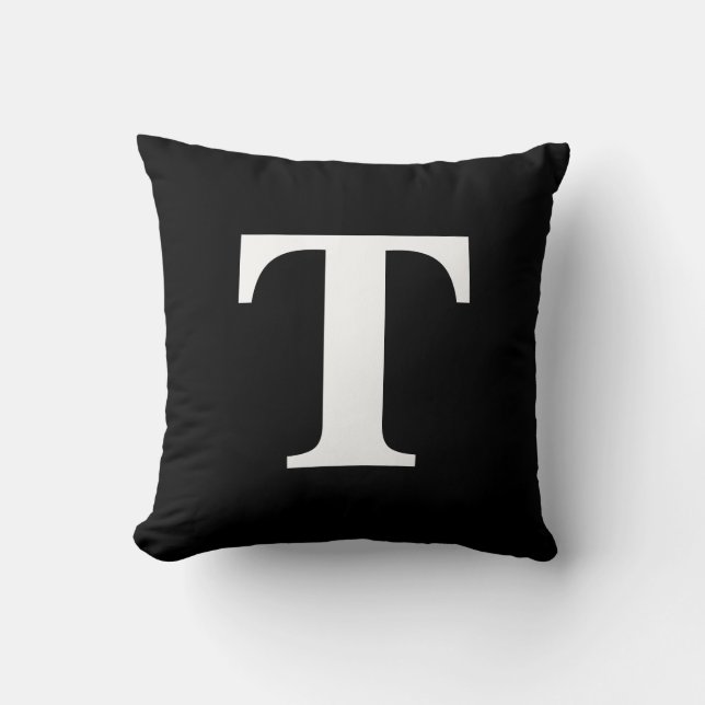Coussin Monogramme moderne uni noir personnalisé (Recto)