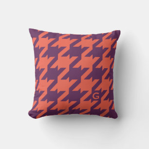 Coussin monogramme moderne violet orange foncé