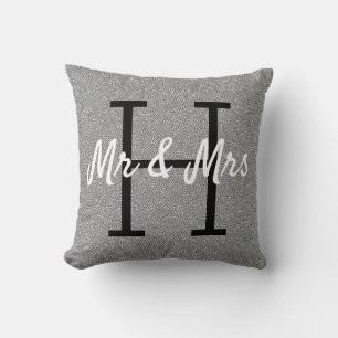Coussin Monogramme Motif Abstrait gris argenté