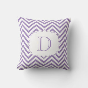 Coussin Monogramme Motif de Chevron violet et blanc