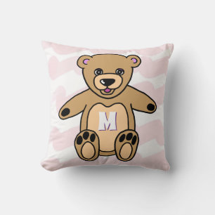 Coussin Monogramme Motif de l'ours en peluche rose mou