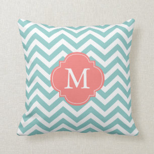Coussin Monogramme Motif de Zigzag de Corail vert Mint