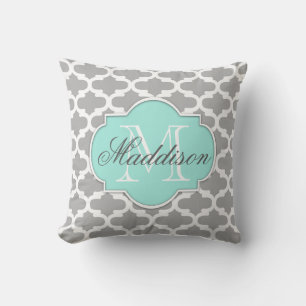 Coussin Monogramme Motif élégant Grey Aqua