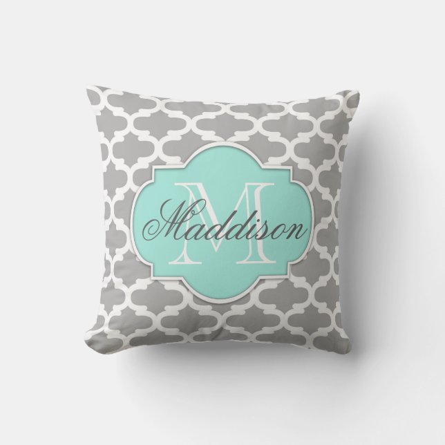 Coussin Monogramme Motif élégant Grey Aqua (Recto)
