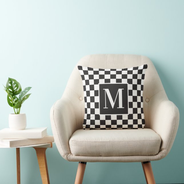 Coussin Monogramme Motif en tableau noir et blanc (Chaise)
