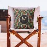 Coussin Monogramme Motif géométrique tropicale<br><div class="desc">Votre monogramme sur un arrière - plan de feuilles tropicaux verts et de plantes de gingembre rouge sur un arrière - plan motif géométrique noir et ivoire, ces coussins sont un bel accent pour votre patio d'été. Disponible en 3 tailles - 16 po x 16 po, 20 po x 20...</div>