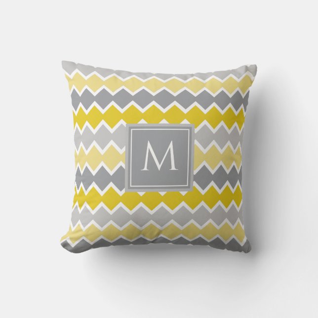 Coussin Monogramme Motif jaune et gris (Recto)