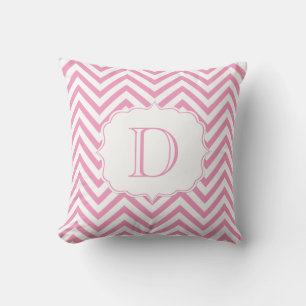 Coussin Monogramme Motif rose et blanc Chevron