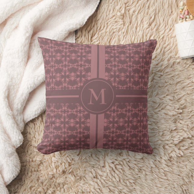 Coussin Monogramme motif rose poussiéreux (Couverture)