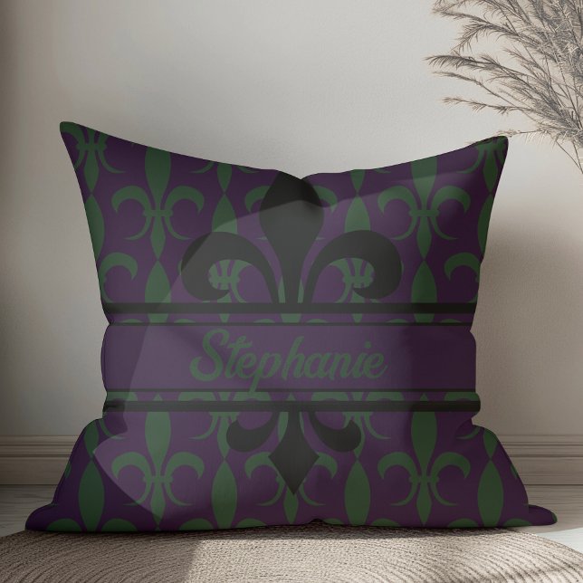 Coussin Monogramme motif Royal violet moderne Fleur de lis (Créateur téléchargé)