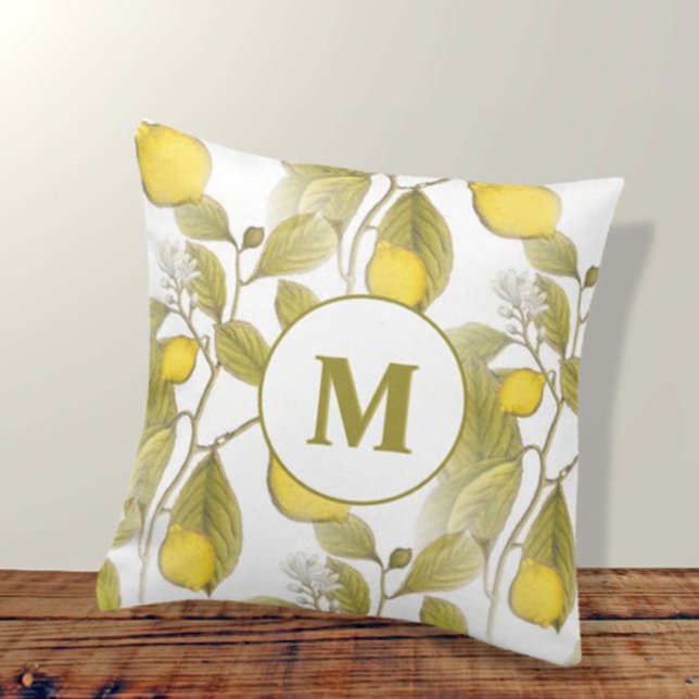 Coussin Monogramme Motif Vintage rustique citron (Créateur téléchargé)