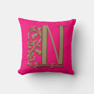 Coussin Monogramme N Chaud Rose Pur, Famille, Mariage Anni