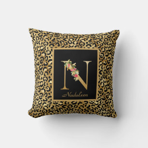 Coussin Monogramme N personnalisé Léopard Moderne