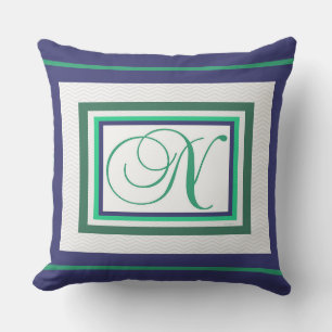 Coussin Monogramme N Vert blanc