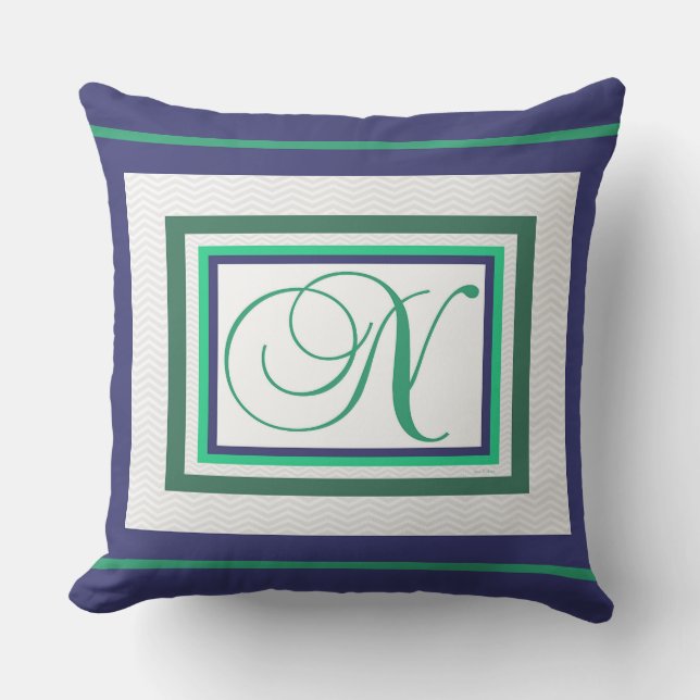 Coussin Monogramme N Vert blanc (Recto)