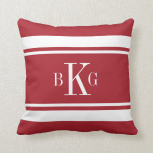 Coussin Monogramme nautique blanc rouge de coutume de