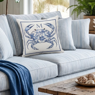 Coussin Monogramme nautique côtier au crabe bleu