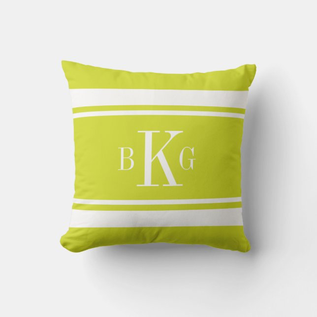 Coussin Monogramme nautique de coutume de rayures de vert (Recto)