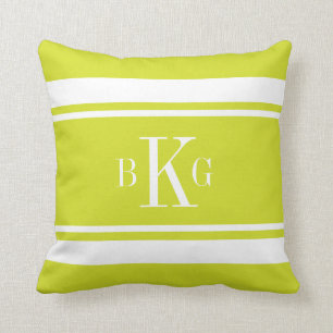 Coussin Monogramme nautique de coutume de rayures de vert