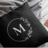 Coussin Monogramme noir blanc couronne florale personnalis